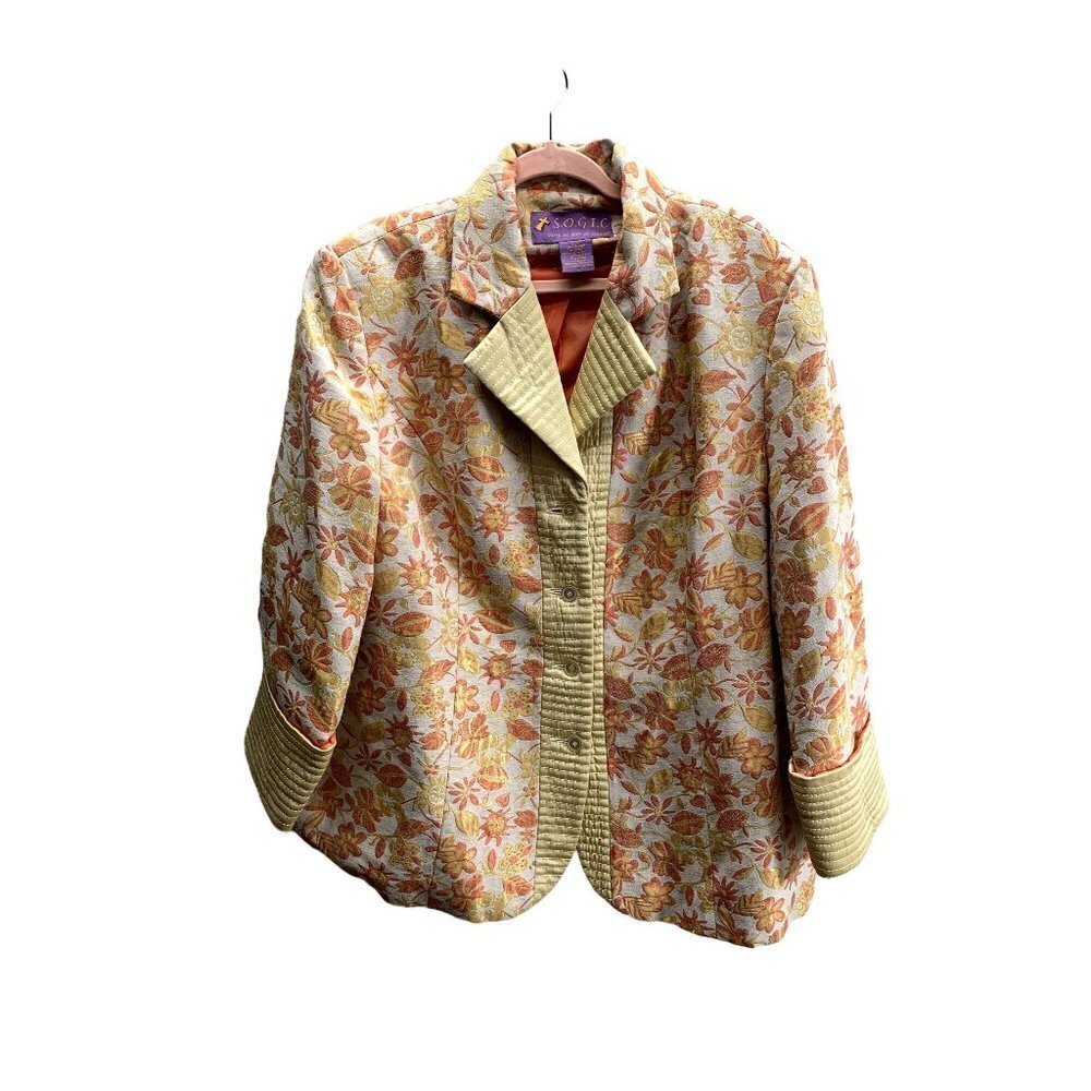 Tapestry Statement Floral Orange, Tan, Gold Blazer 22W